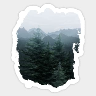 Watercolor Dense Forest And Mountains Sticker